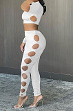 Personality Pure Color Hole Pants Sets AYW8008