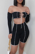 Fashion Casual A Word Shoulder Spliced Bind Two-Piece JLX6891