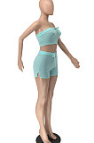 Sexy Bandeau Bra Dew Waist Casual Open Fork Shorts Pure Color Two-Pieces NRS8063