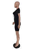 Casual Black Letter Print short Sleeve sport Jumpsuits AMX6006