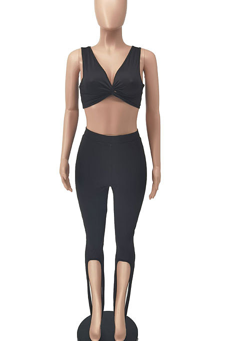 Pure Color Irregularity Stirrup Leggings Casual Two-Pieces NRS8062