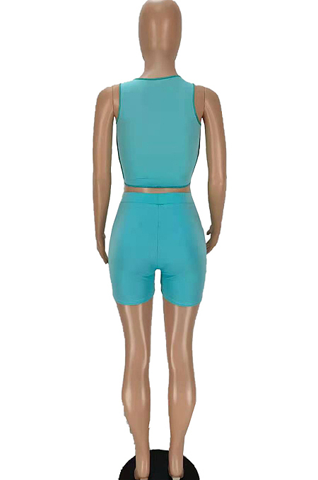 Euramerican Contrast Color Spliced Bind Hollow Out Two-Piece MN8361