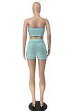 Sexy Bandeau Bra Dew Waist Casual Open Fork Shorts Pure Color Two-Pieces NRS8063