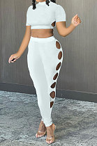 Personality Pure Color Hole Pants Sets AYW8008