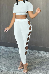 Personality Pure Color Hole Pants Sets AYW8008