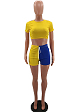 Fashion Casual Spliced Short Sleeve Shorts Two-Piece RZ1063