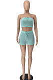 Sexy Bandeau Bra Dew Waist Casual Open Fork Shorts Pure Color Two-Pieces NRS8063
