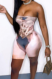 Sexy Oil Painting Positioning Print Zipper Boob Tube Top Two-Piece MN8365