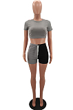 Fashion Casual Spliced Short Sleeve Shorts Two-Piece RZ1063
