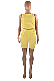 Casual Backless Drape Bangdage Pure Color Shorts Sets HAA9080