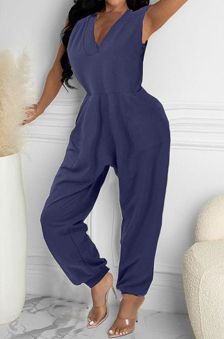 Women Loose Pocket Sleeveless Casual Jumpsuit AYW6005