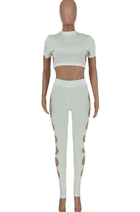 Personality Pure Color Hole Pants Sets AYW8008