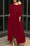 Casual Pure Color Irregularity Off Shoulder Simple Giant Swing Dress YX9283