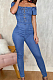 Euramerican Fashion Eyelet Bind A Word Shoulder Cowboy Jumpsuits JLX6894