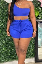 Fashion Sports One Shoulder Pure Color Have Pocket Casual Sets MN8358