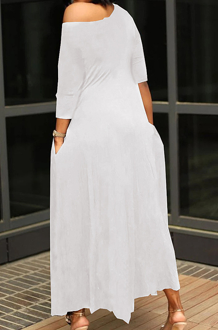 Casual Pure Color Irregularity Off Shoulder Simple Giant Swing Dress YX9283