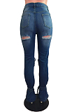 Fashion Cowboy Culitate One's Morality Hole Flare Open Fork Cowboy Pants JLX6885