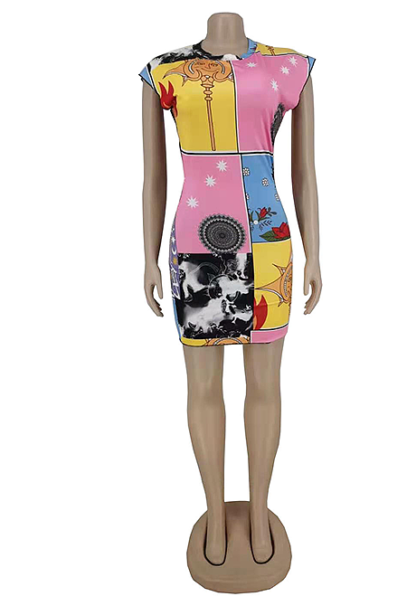 Euramerican Casual Contrast Color Print Mini Dress AMX6001