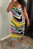 Euramerican Women Printing Tie Dye Sexy Multi Long Dress NRS8061