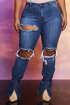 Fashion Cowboy Culitate One's Morality Hole Flare Open Fork Cowboy Pants JLX6885