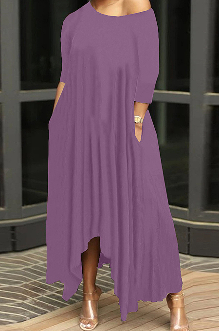 Casual Pure Color Irregularity Off Shoulder Simple Giant Swing Dress YX9283