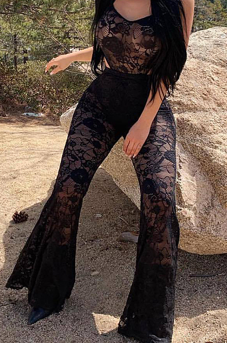 Euramerican Sexy Lace Sling Wide Leg Jumpsuits JLX6932
