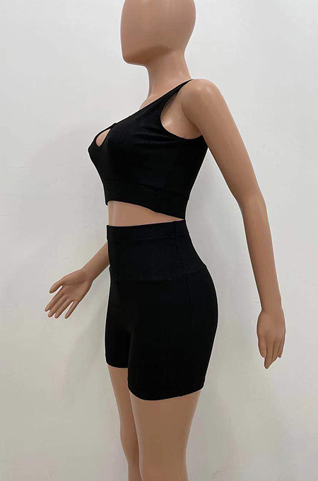 Sexy Pure Color Deep V Screw Thuead Sports Two-Piece YX9281