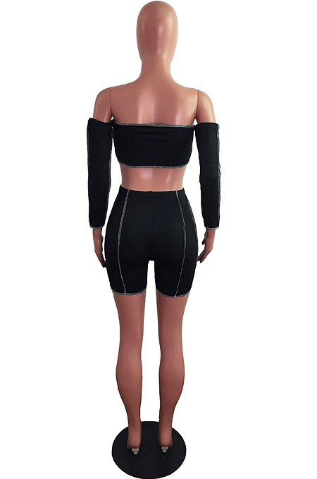 Fashion Casual A Word Shoulder Spliced Bind Two-Piece JLX6891