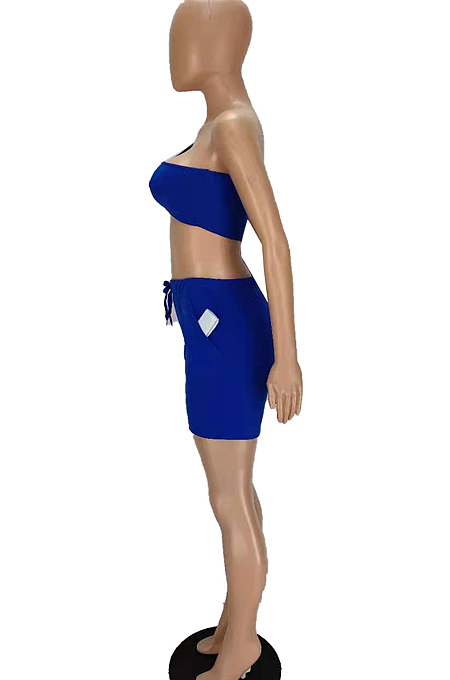 Fashion Sports One Shoulder Pure Color Have Pocket Casual Sets MN8358