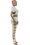 Personality Pure Color Hole Pants Sets AYW8008