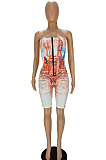 Sexy Oil Painting Positioning Print Zipper Boob Tube Top Two-Piece MN8365