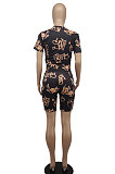 Euramerican Trendy Printing Short Sleeve Shorts Sets BLK3106