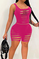 Fashion Sexy Hurnt Flower Hollow Out Vest Shorts Two-Piece YZL843