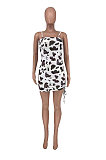 Euramerican Fashion Sexy Drawstring Print Slip Mini Dress AMX6018