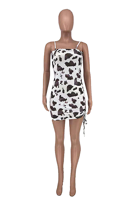 Euramerican Fashion Sexy Drawstring Print Slip Mini Dress AMX6018