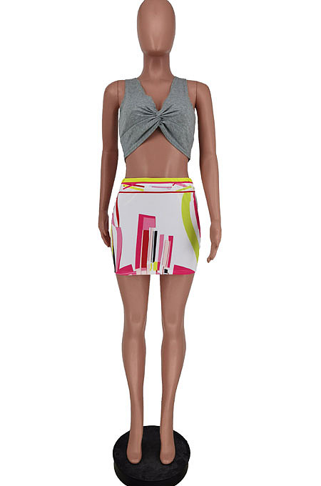 Sexy Print Stretch Vest Short Skirts Two-Piece ZDD31118