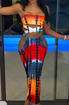 Summer Tie Dye Print Chest Wrap Long Dress Two-Piece YZL842 