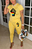 Euramerican Casual Print Summer Round Neck Pants Sets AMX6014