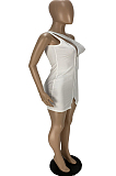 Fashion One Shoulder Zipper Hollow Out Package Buttocks Dress WJ5219 