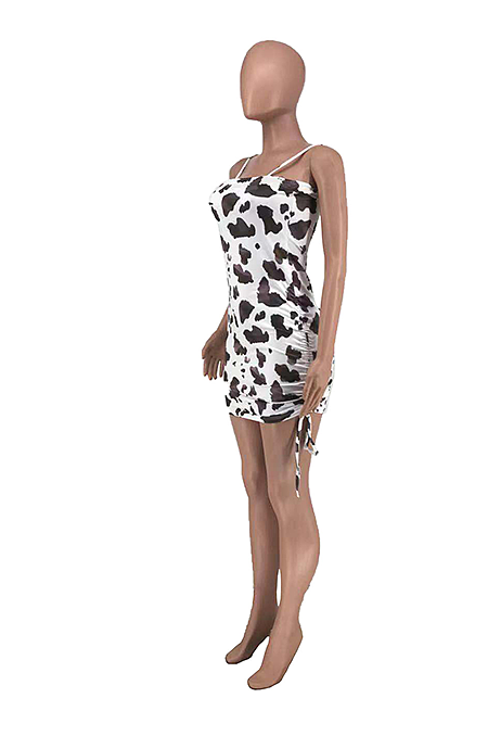 Euramerican Fashion Sexy Drawstring Print Slip Mini Dress AMX6018