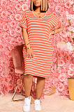 Stripe Print Loose Round Neck Comfortable Loose Dress TC071