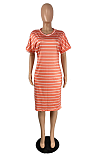Stripe Print Loose Round Neck Comfortable Loose Dress TC071