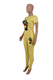 Euramerican Casual Print Summer Round Neck Pants Sets AMX6014
