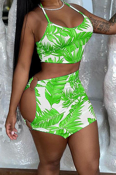 Euramerican Fashion Personality Print Boot Tube Top Short Skirts Two-Piece WJ5218 