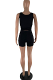 Fashion Sexy Hurnt Flower Hollow Out Vest Shorts Two-Piece YZL843