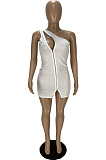 Fashion One Shoulder Zipper Hollow Out Package Buttocks Dress WJ5219 