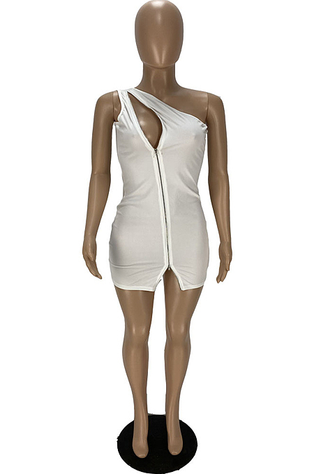Fashion One Shoulder Zipper Hollow Out Package Buttocks Dress WJ5219 
