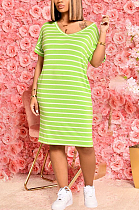 Stripe Print Loose Round Neck Comfortable Loose Dress TC071