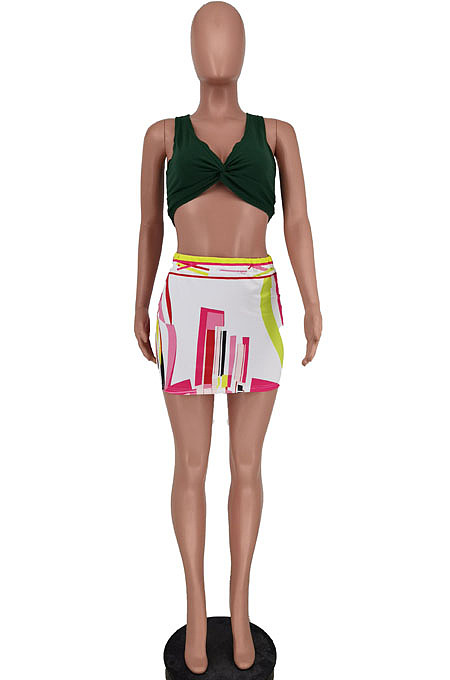 Sexy Print Stretch Vest Short Skirts Two-Piece ZDD31118