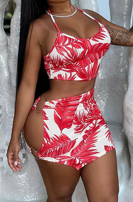 Euramerican Fashion Personality Print Boot Tube Top Short Skirts Two-Piece WJ5218 